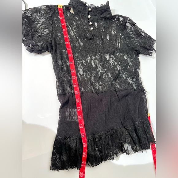 Beau Bois Black High Neck Lace Blouse with Pearl Buttons Size  S - Picture 8 of 13